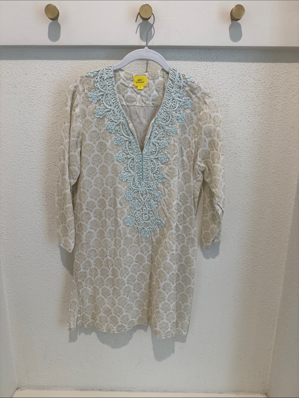 Roller Rabbit Beige Swim Coverup with Light Blue Embroidery